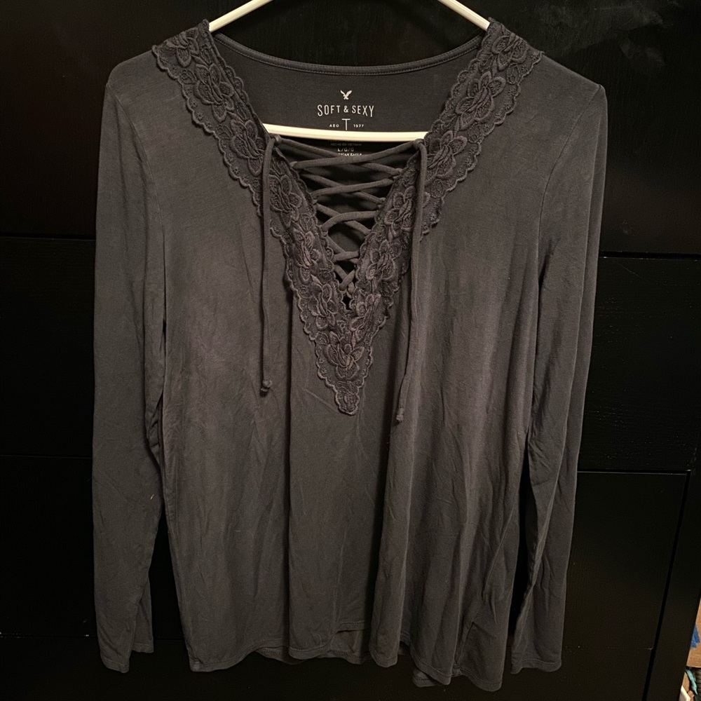 NEW AE Long Sleeve Lace Front Top